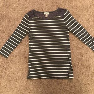 LOFT Grey and White Striped Top.